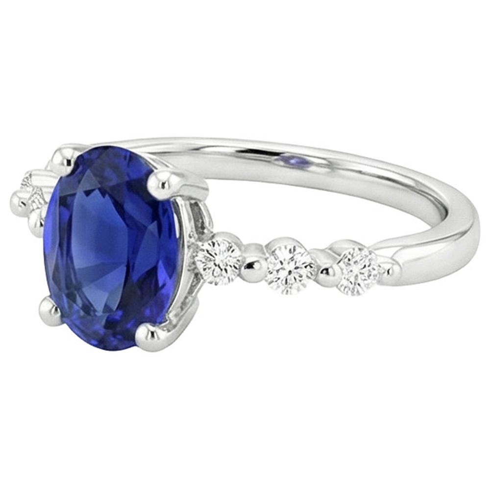 White Gold Natural Earth Mined Diamond ( Not Lab Grown ) Engagement Ring Oval Blue Sapphire 4.50 Carats