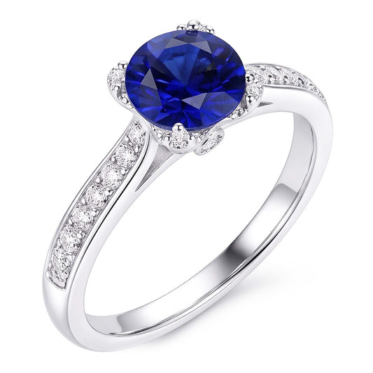 White Gold Natural Earth Mined Diamond ( Not Lab Grown ) Ring Deep Blue Sapphire With Accents 2.50 Carats