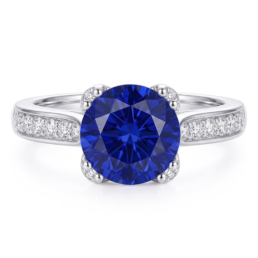 White Gold Natural Earth Mined Diamond ( Not Lab Grown ) Ring Deep Blue Sapphire With Accents 2.50 Carats