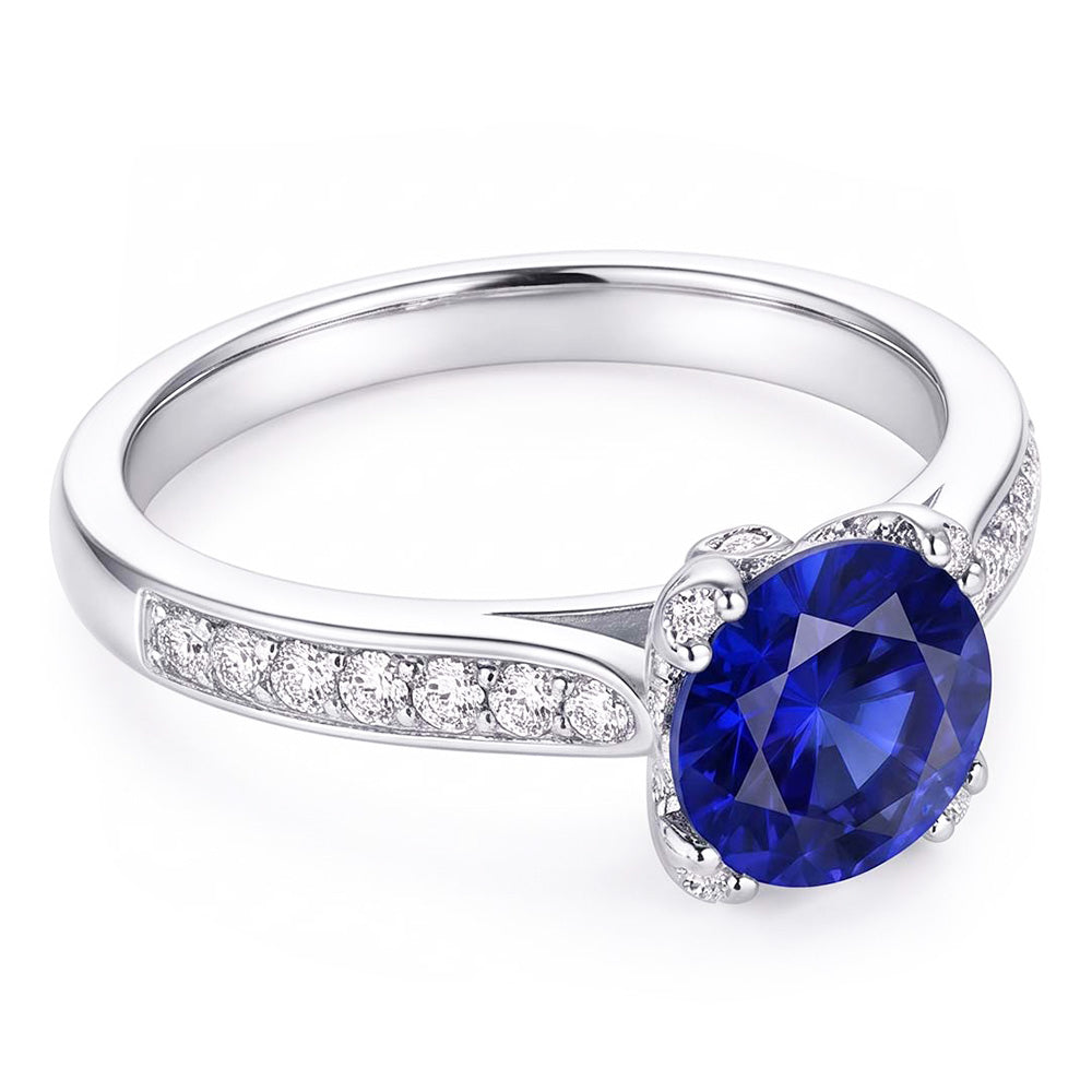 White Gold Natural Earth Mined Diamond ( Not Lab Grown ) Ring Deep Blue Sapphire With Accents 2.50 Carats