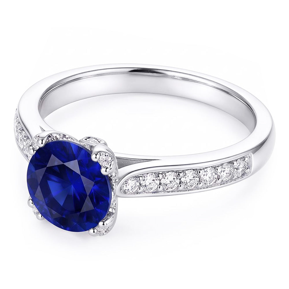 White Gold Natural Earth Mined Diamond ( Not Lab Grown ) Ring Deep Blue Sapphire With Accents 2.50 Carats