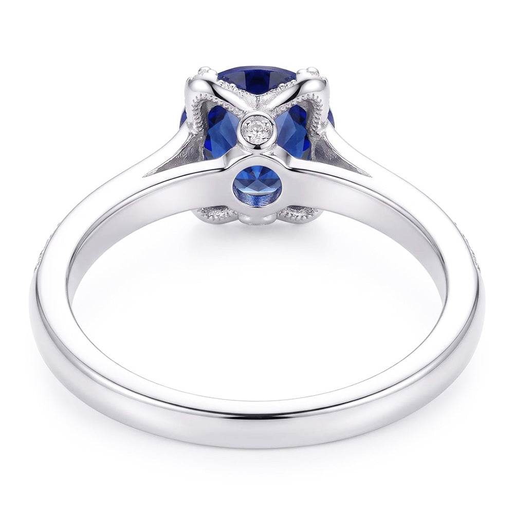 White Gold Natural Earth Mined Diamond ( Not Lab Grown ) Ring Deep Blue Sapphire With Accents 2.50 Carats