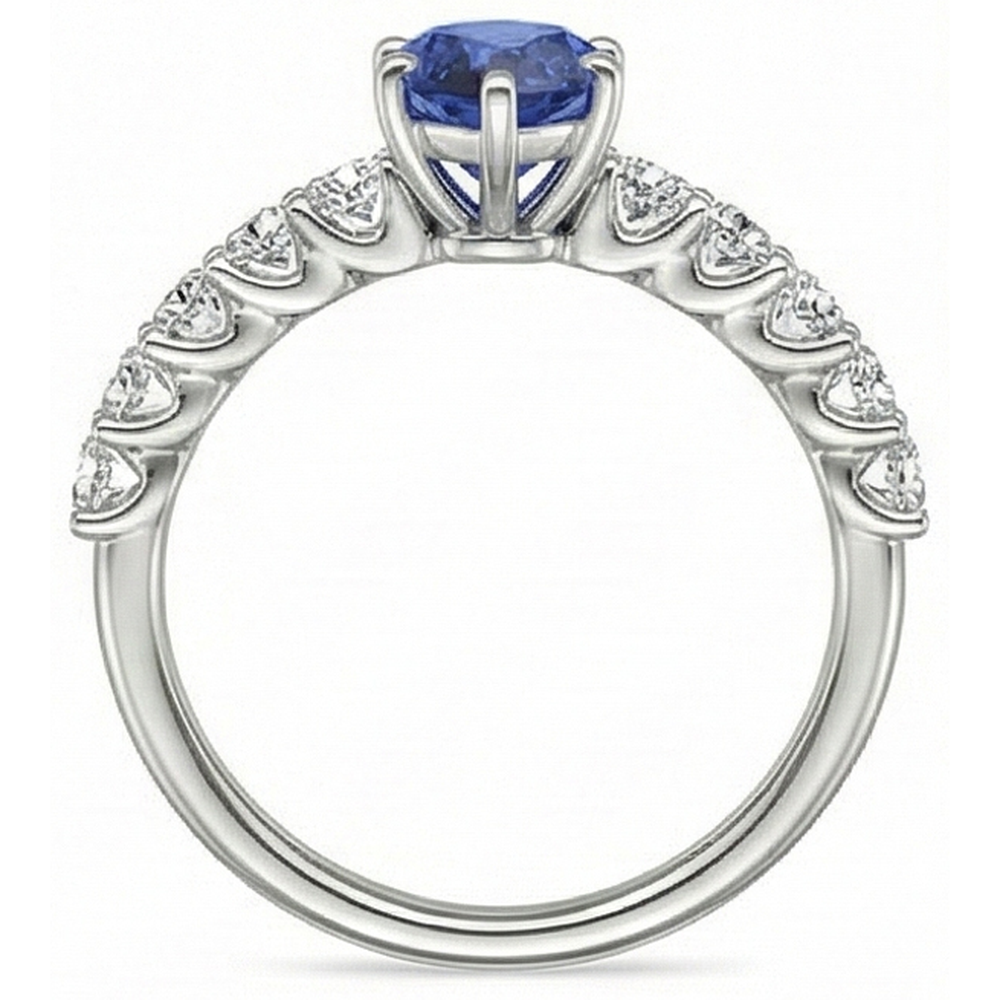 natural round sapphire 2ct ring on white background