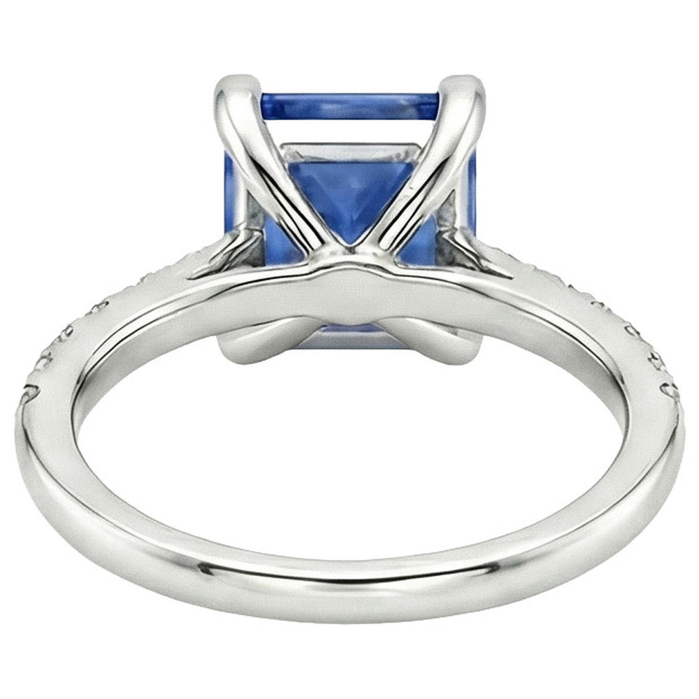 White Gold Ring Solitaire Ceylon Blue Sapphire With Accents 4 Carats