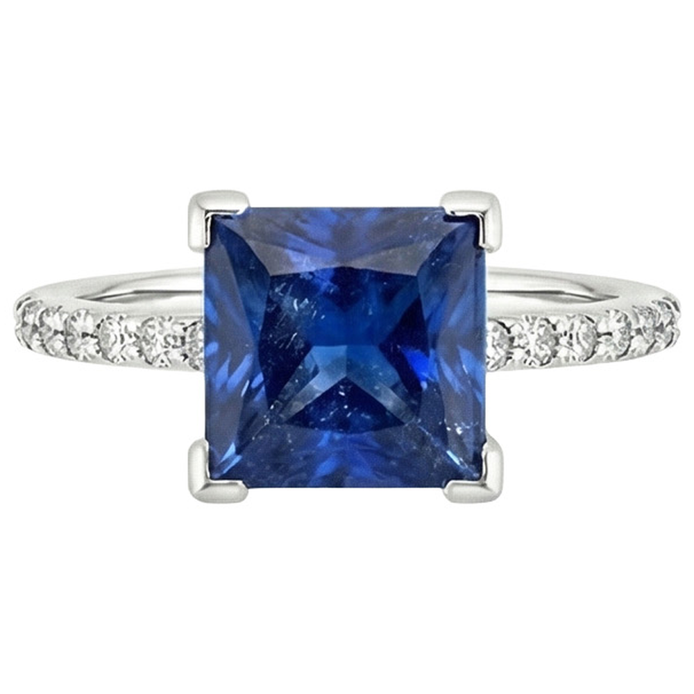 White Gold Ring Solitaire Ceylon Blue Sapphire With Accents 4 Carats