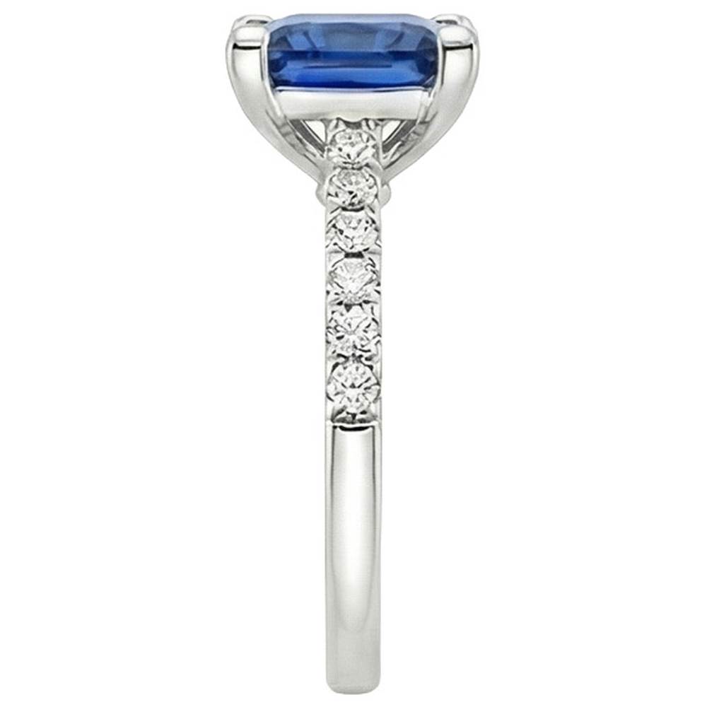 White Gold Ring Solitaire Ceylon Blue Sapphire With Accents 4 Carats