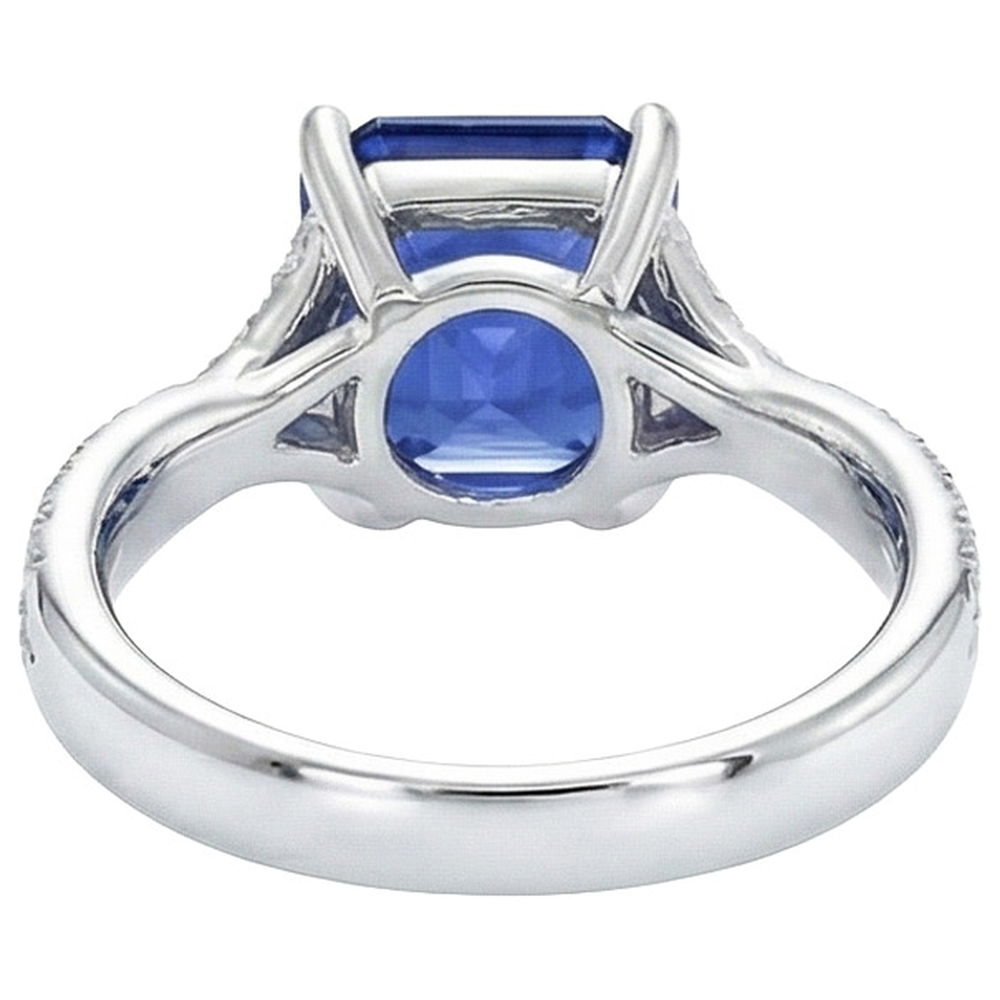 White Gold Solitaire Blue Sapphire Ring With Accents 4.50 Carats