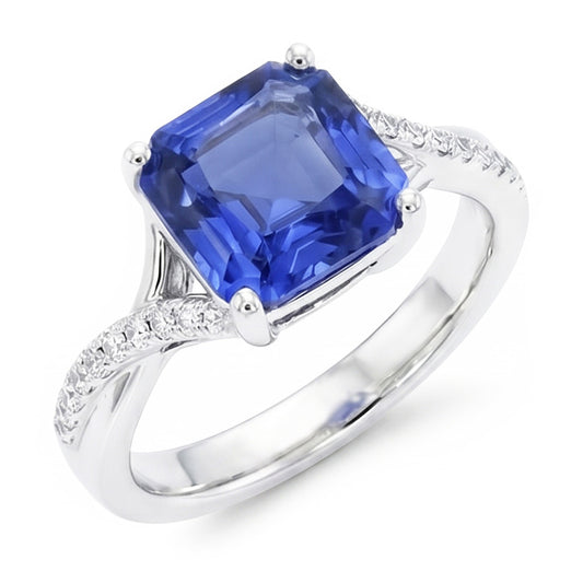White Gold Solitaire Blue Sapphire Ring With Accents 4.50 Carats