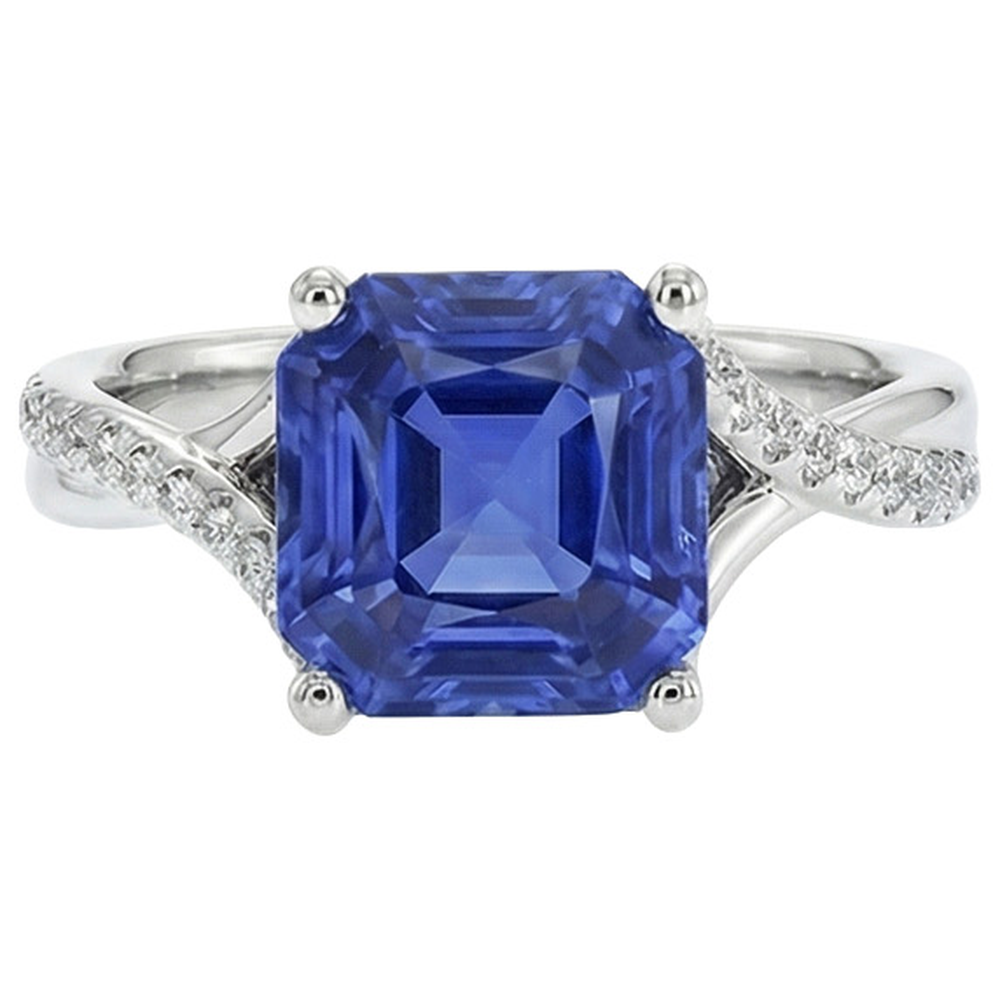 White Gold Solitaire Blue Sapphire Ring With Accents 4.50 Carats