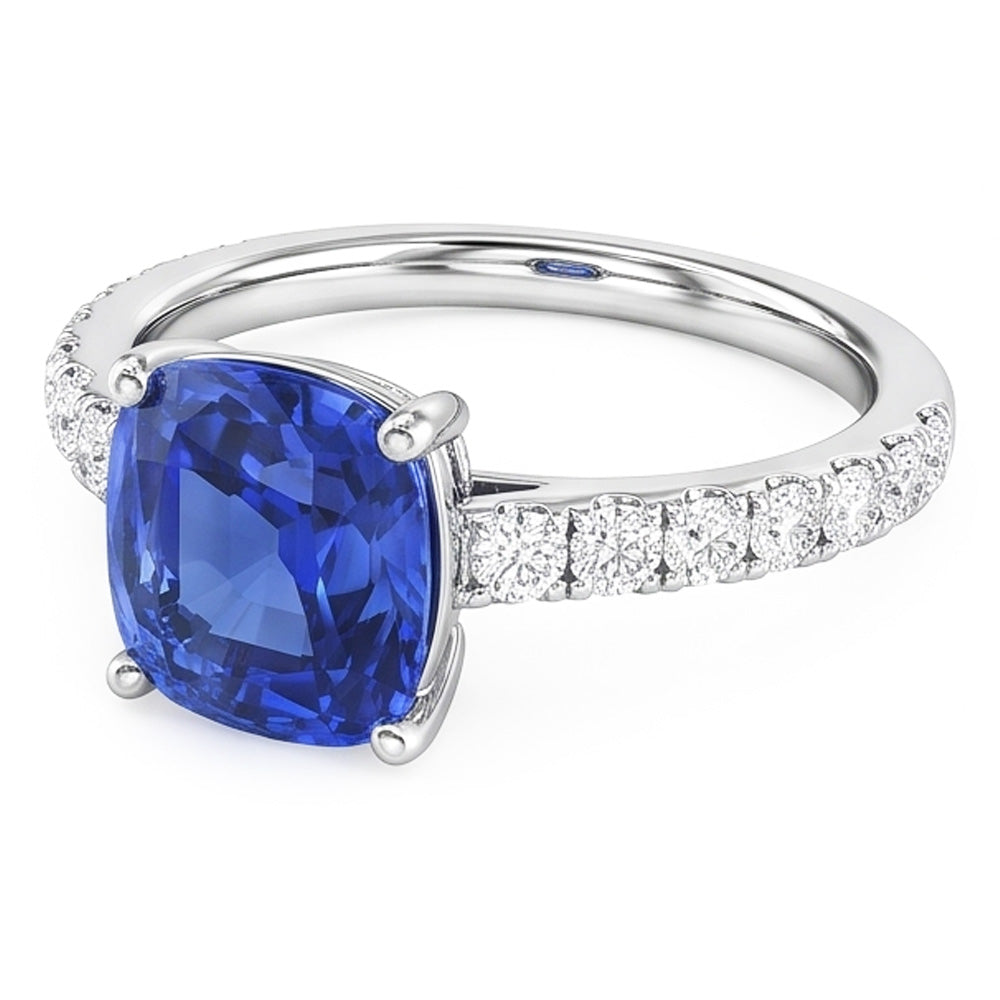 White Gold Solitaire Blue Sapphire Ring & Accented Natural Earth Mined Diamond ( Not Lab Grown ) 2.50 Carats