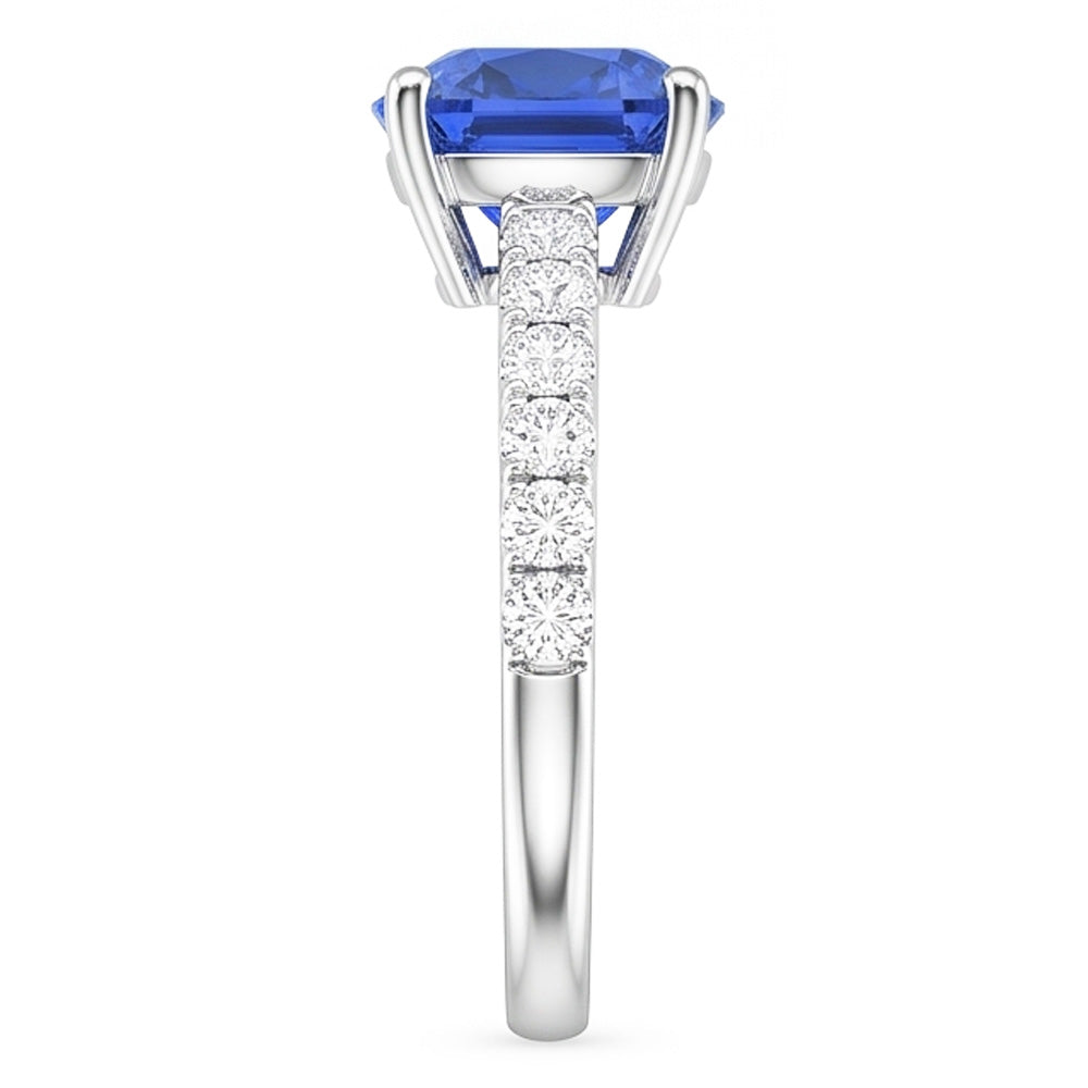 White Gold Solitaire Blue Sapphire Ring & Accented Natural Earth Mined Diamond ( Not Lab Grown ) 2.50 Carats