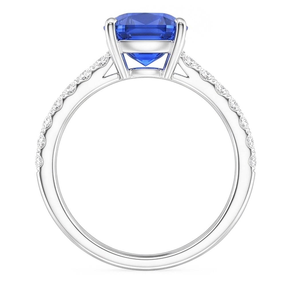 White Gold Solitaire Blue Sapphire Ring & Accented Natural Earth Mined Diamond ( Not Lab Grown ) 2.50 Carats