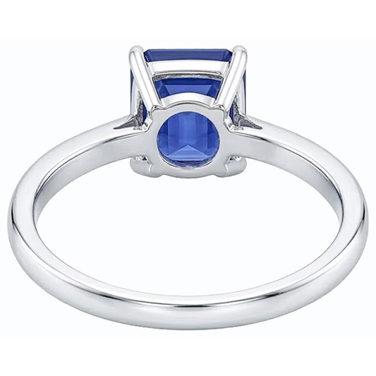 White Gold Solitaire Emerald Natural Blue Sapphire Ring 2 Carats