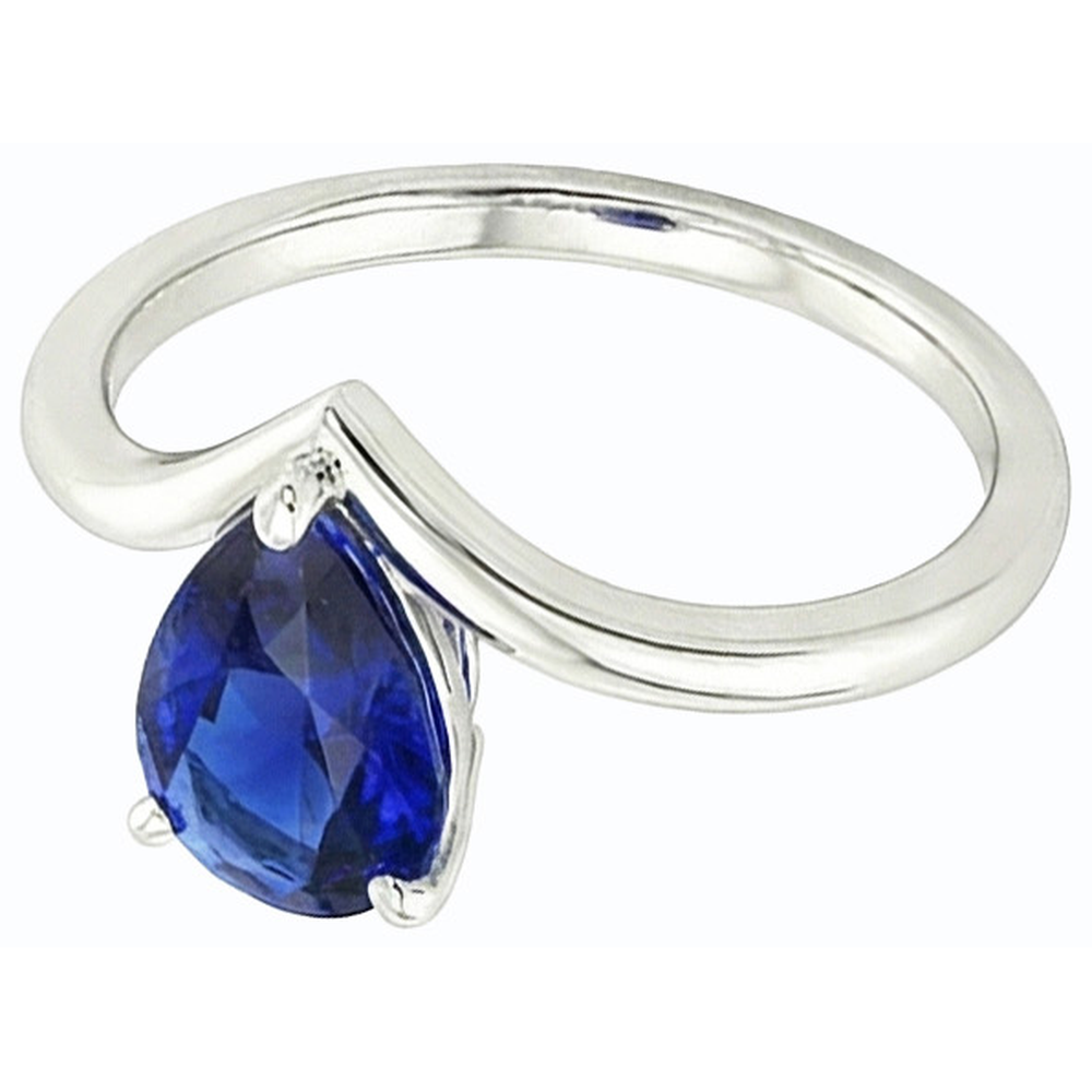 White Gold Solitaire Gemstone Ring Pear Ceylon Sapphire 2.50 Carats