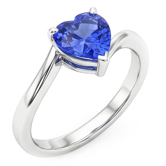 White Gold Solitaire Heart Cut Light Blue Sapphire Ring 1.50 Carats