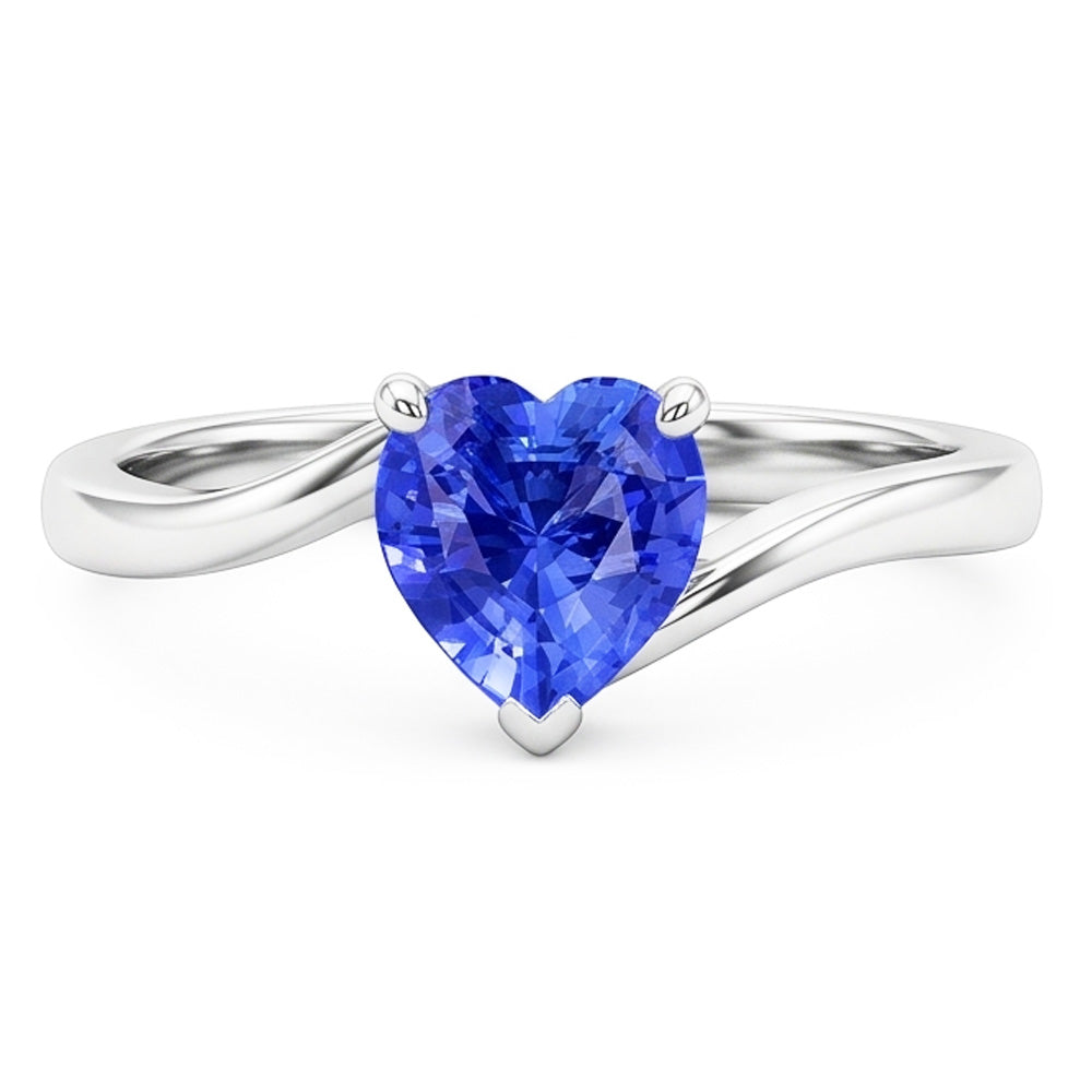 White Gold Solitaire Heart Cut Light Blue Sapphire Ring 1.50 Carats