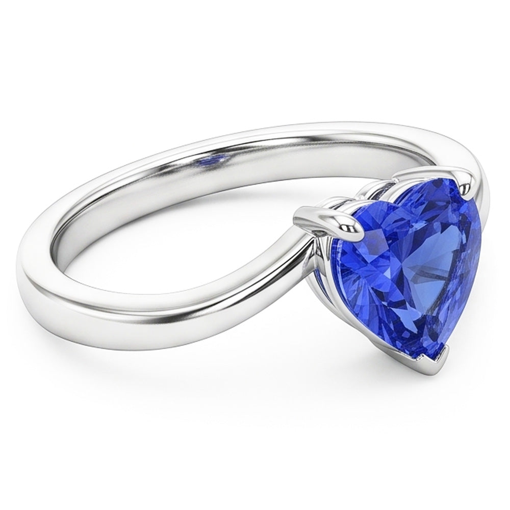 White Gold Solitaire Heart Cut Light Blue Sapphire Ring 1.50 Carats