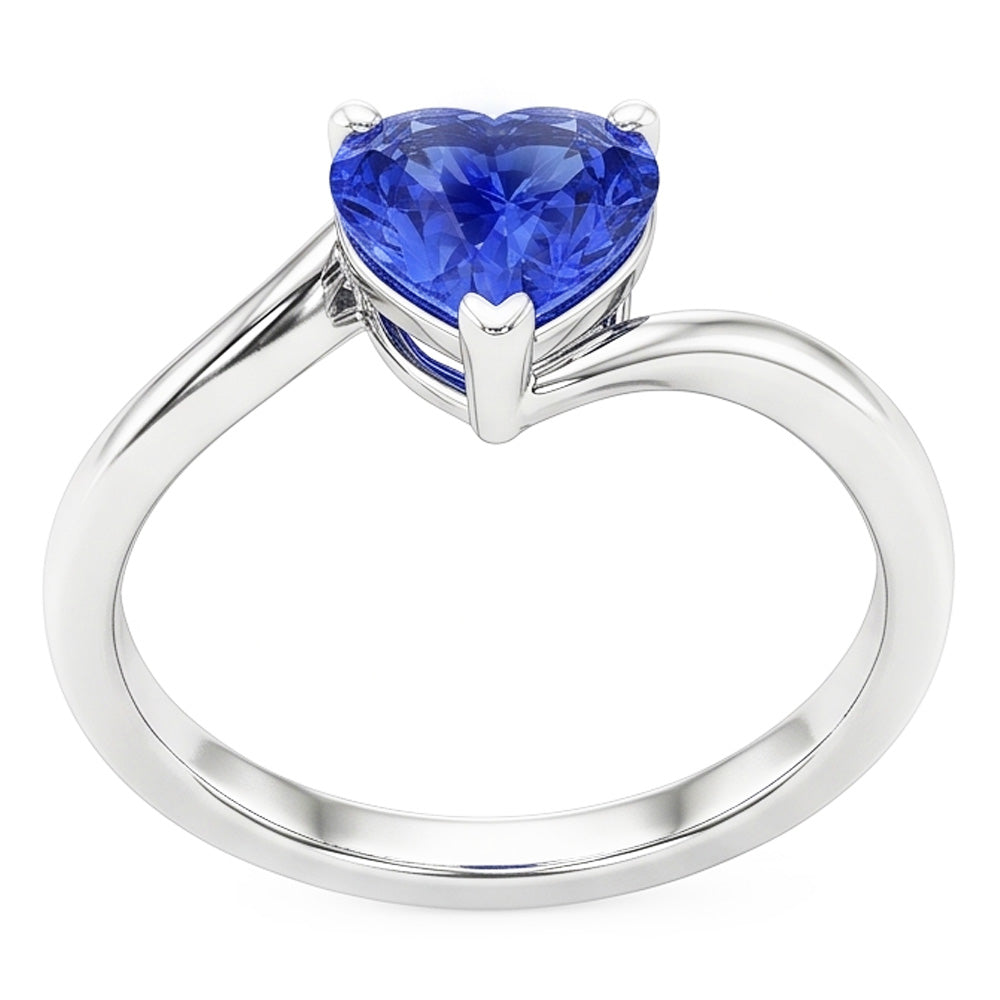 White Gold Solitaire Heart Cut Light Blue Sapphire Ring 1.50 Carats