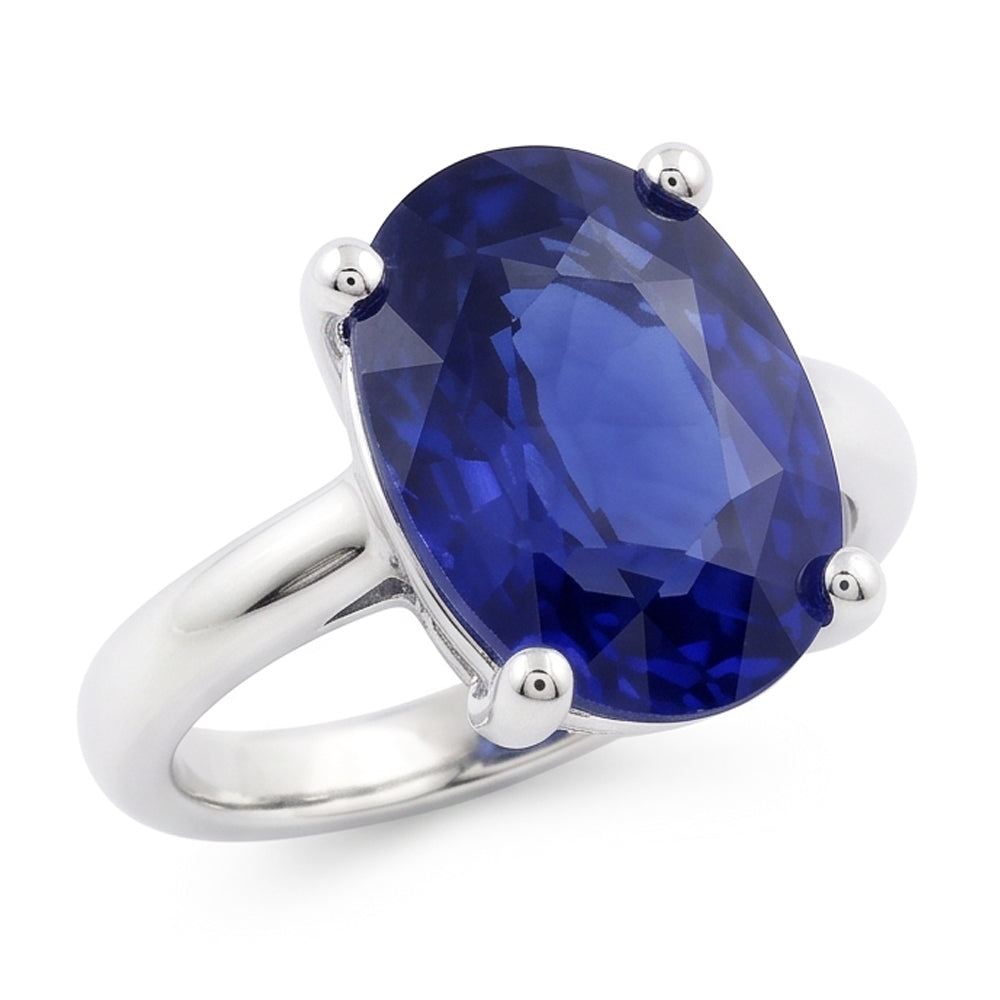 White Gold Solitaire Oval Shaped Ceylon Sapphire Ring 1.50 Carats