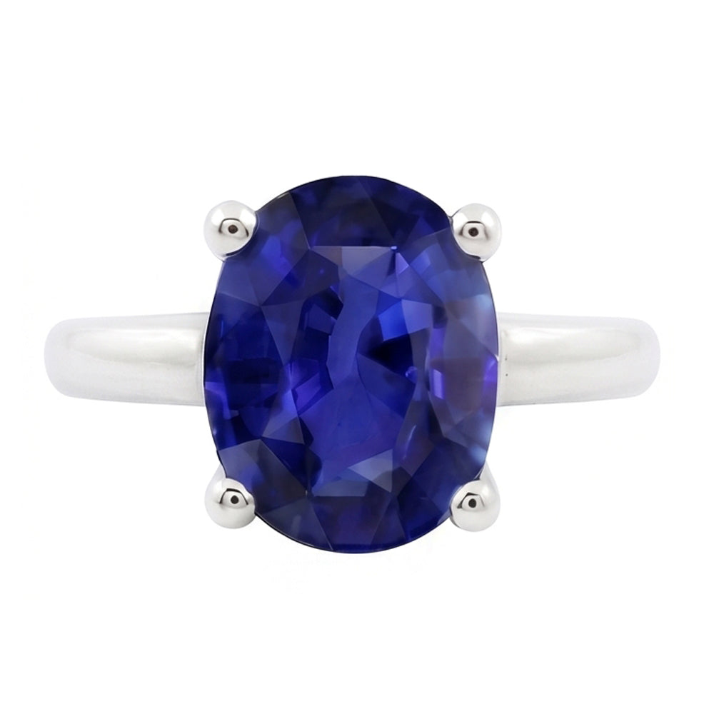 White Gold Solitaire Oval Shaped Ceylon Sapphire Ring 1.50 Carats