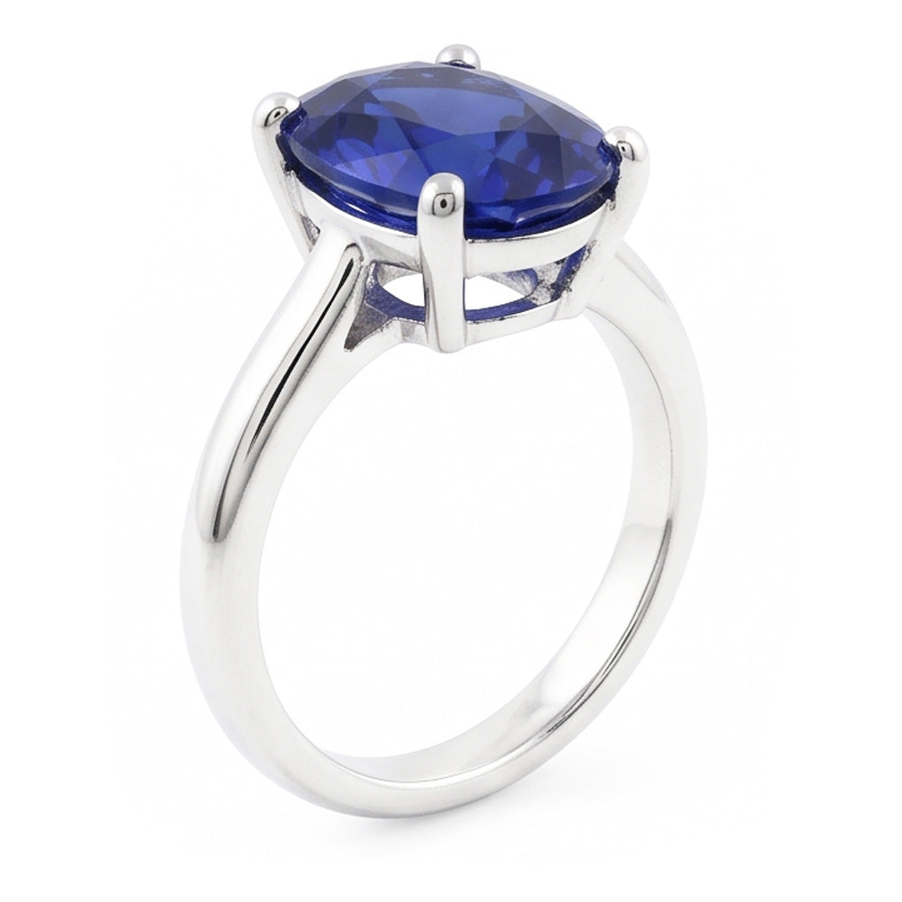 White Gold Solitaire Oval Shaped Ceylon Sapphire Ring 1.50 Carats