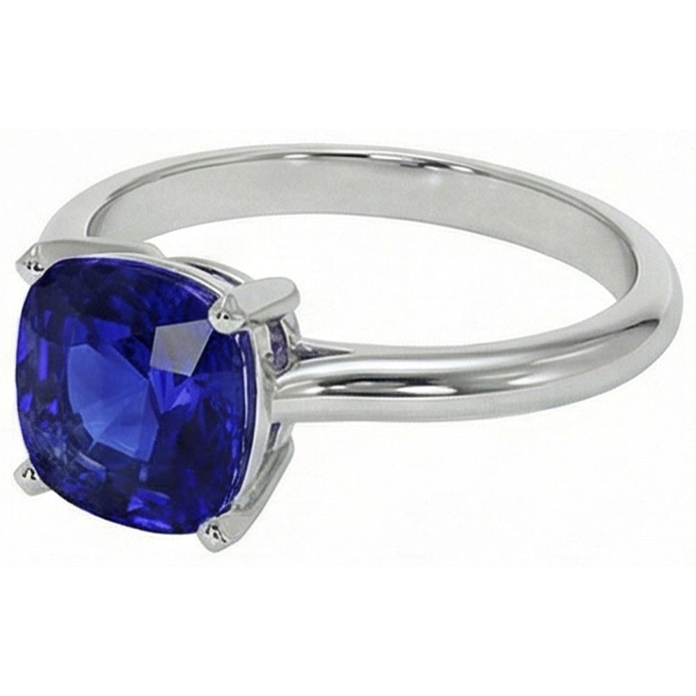 White Gold Solitaire Ring Cushion Sri Lankan Sapphire  2.25 Carats