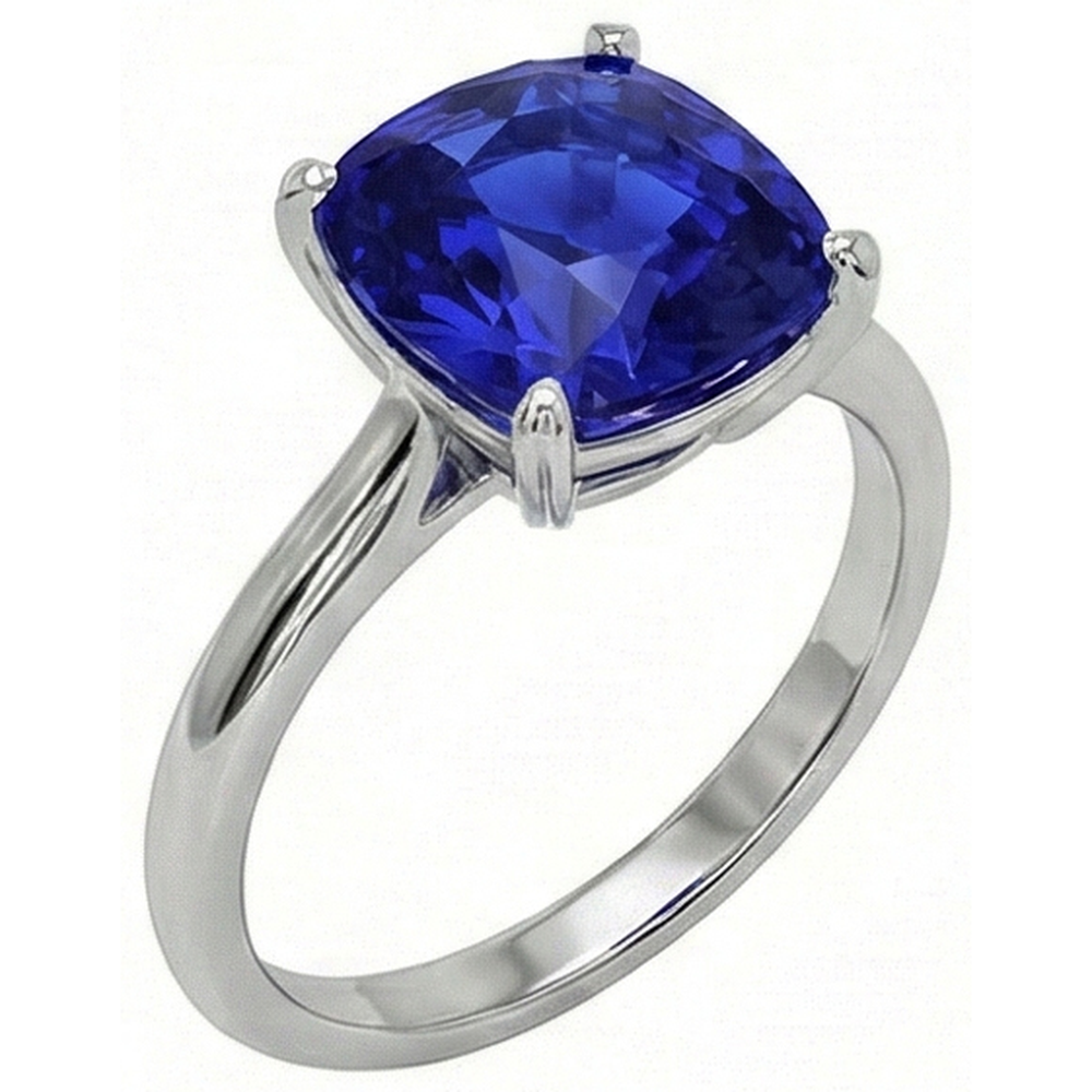 White Gold Solitaire Ring Cushion Sri Lankan Sapphire  2.25 Carats