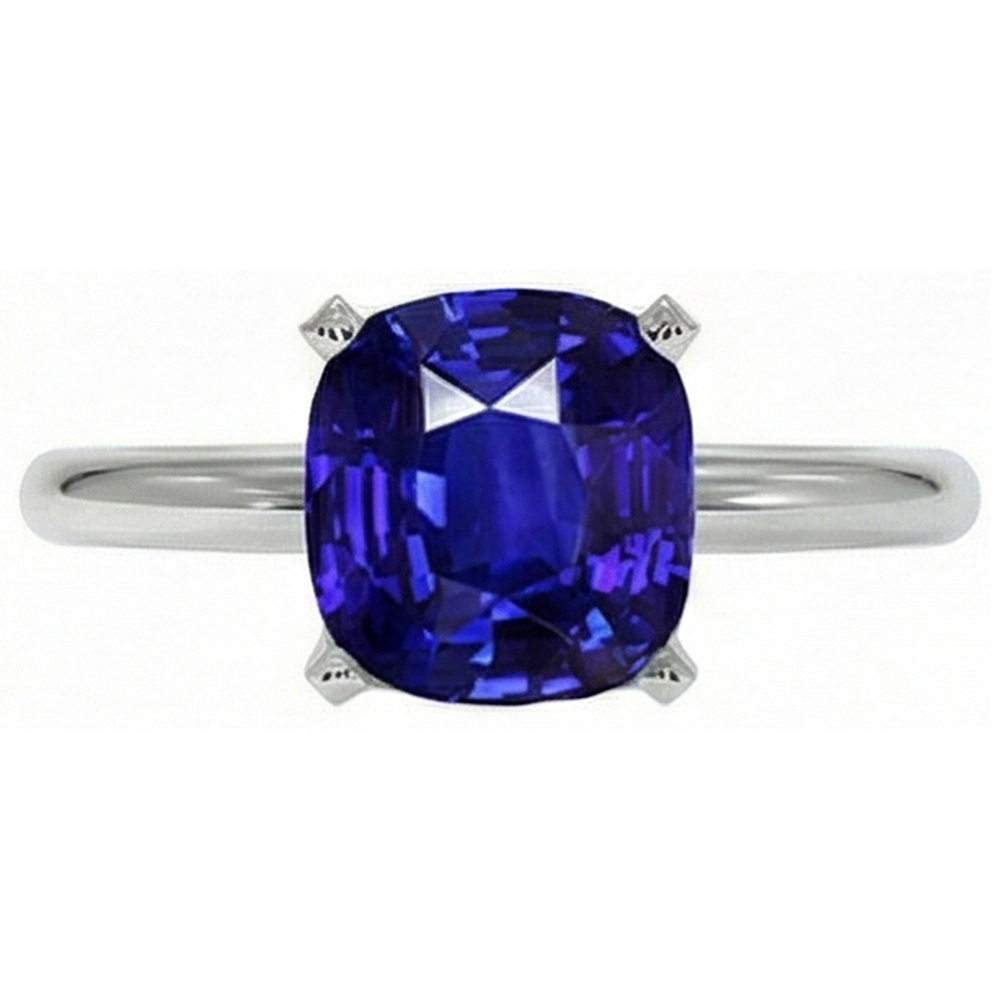 White Gold Solitaire Ring Cushion Sri Lankan Sapphire  2.25 Carats