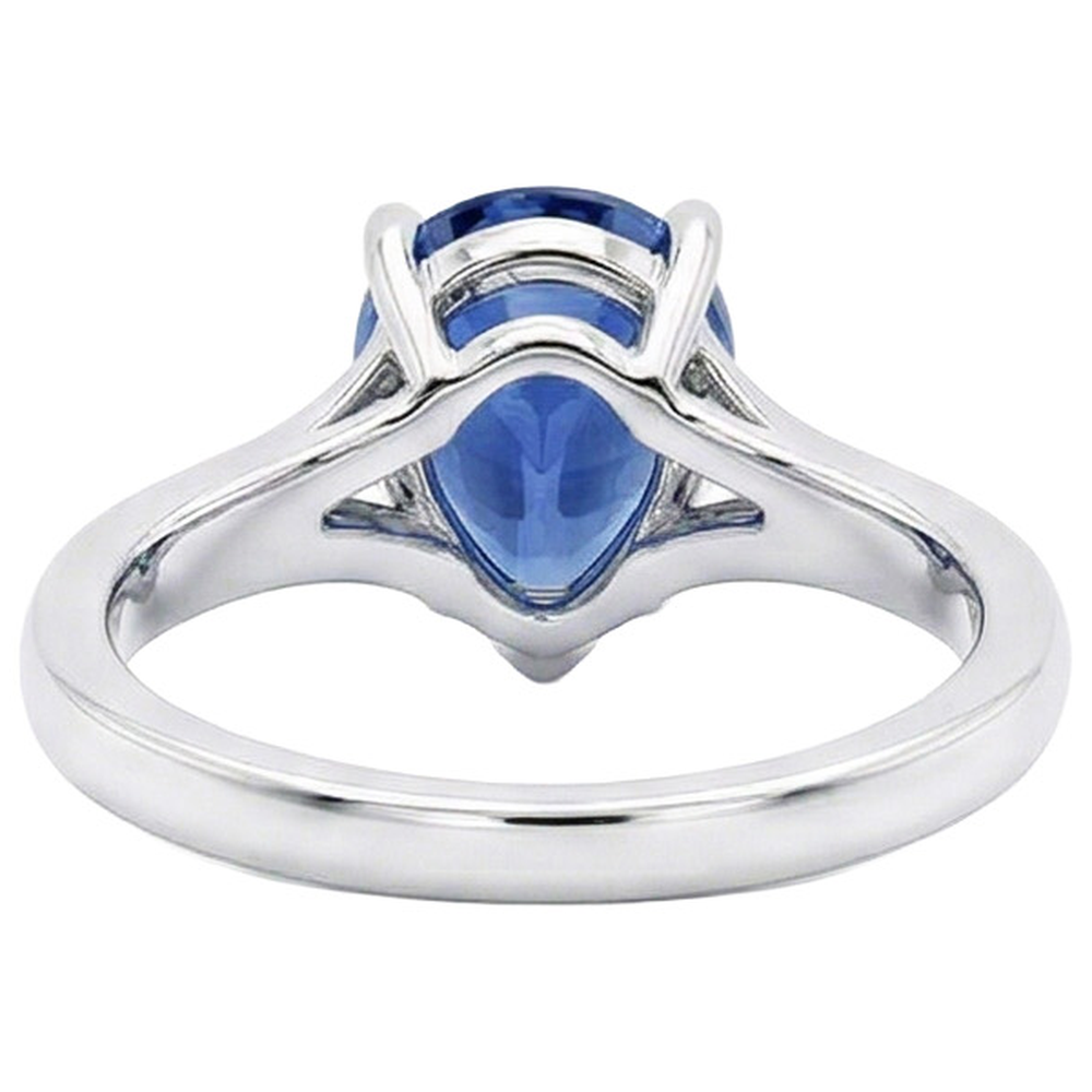 White Gold Solitaire Ring Pear Sri Lankan Sapphire 3 Carats