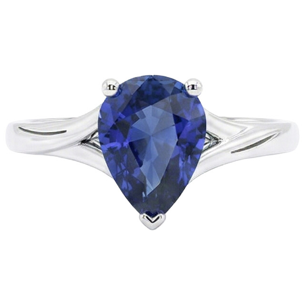 White Gold Solitaire Ring Pear Sri Lankan Sapphire 3 Carats