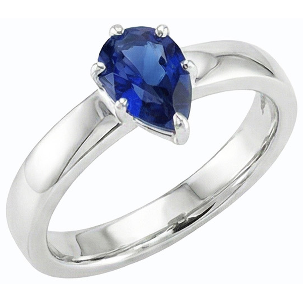 White Gold Solitaire Wedding Ring Pear SriLanka Sapphire 1 Carat