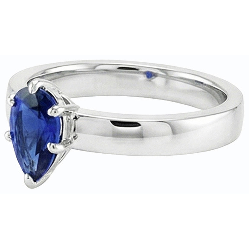 White Gold Solitaire Wedding Ring Pear SriLanka Sapphire 1 Carat