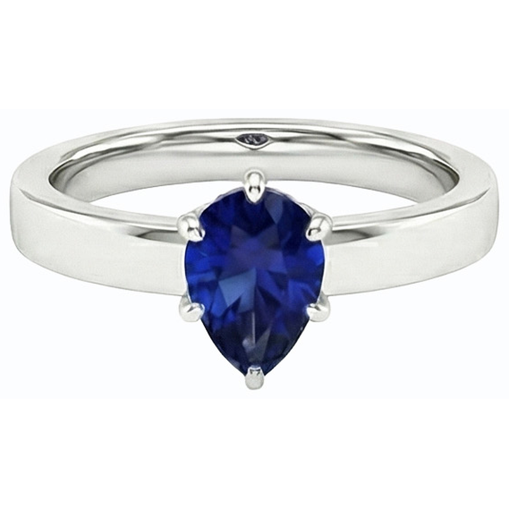 White Gold Solitaire Wedding Ring Pear SriLanka Sapphire 1 Carat