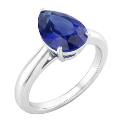 White Gold Solitaire Women's Ring Pear Shape Blue Sapphire 1.50 Carats