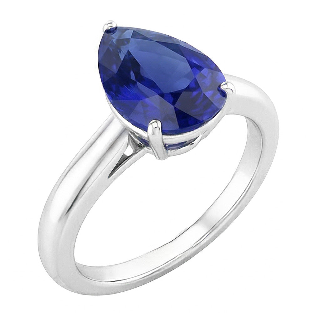 White Gold Solitaire Women's Ring Pear Shape Blue Sapphire 1.50 Carats
