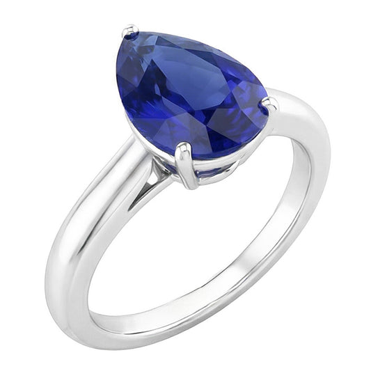 White Gold Solitaire Women's Ring Pear Shape Blue Sapphire 1.50 Carats