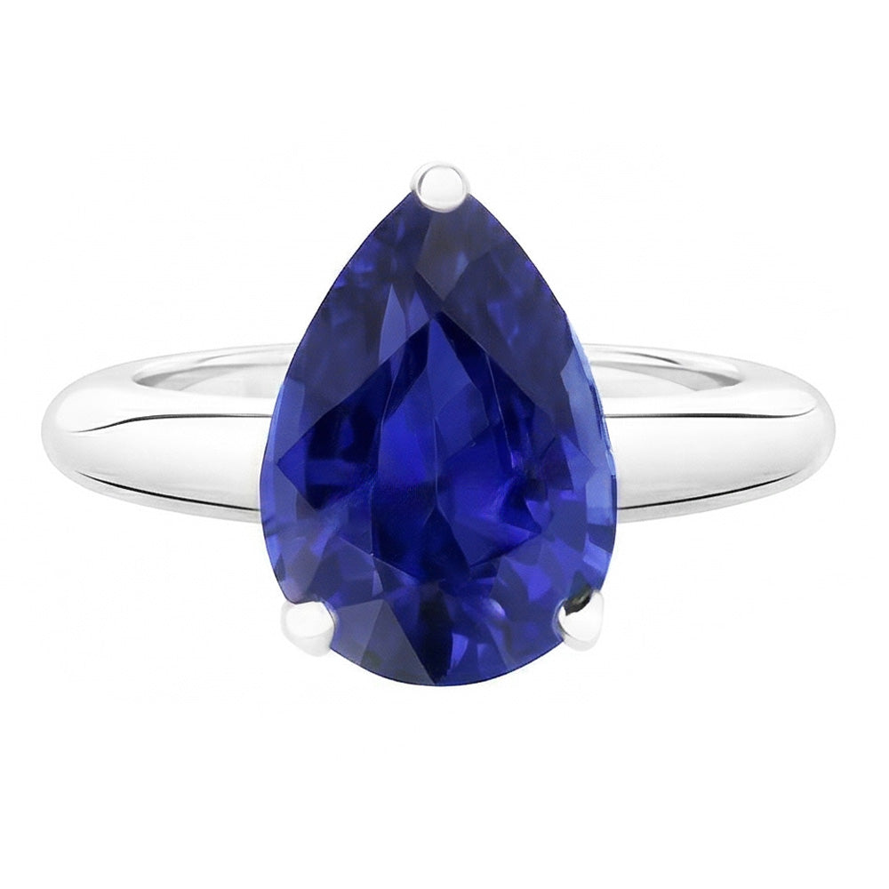 White Gold Solitaire Women's Ring Pear Shape Blue Sapphire 1.50 Carats
