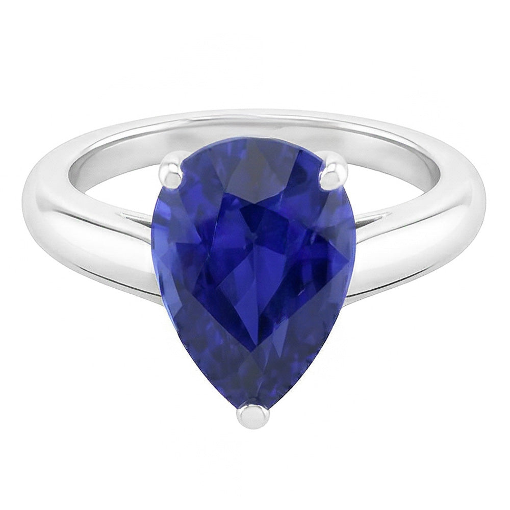 White Gold Solitaire Women's Ring Pear Shape Blue Sapphire 1.50 Carats