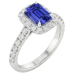 White Gold Solitaire with Accents Ring Blue Sapphire & Natural Earth Mined Diamond ( Not Lab Grown ) 5 Carat