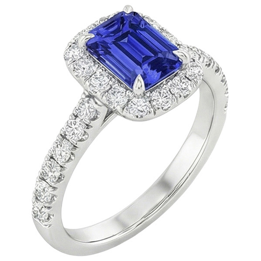 White Gold Solitaire with Accents Ring Blue Sapphire & Natural Earth Mined Diamond ( Not Lab Grown ) 5 Carat