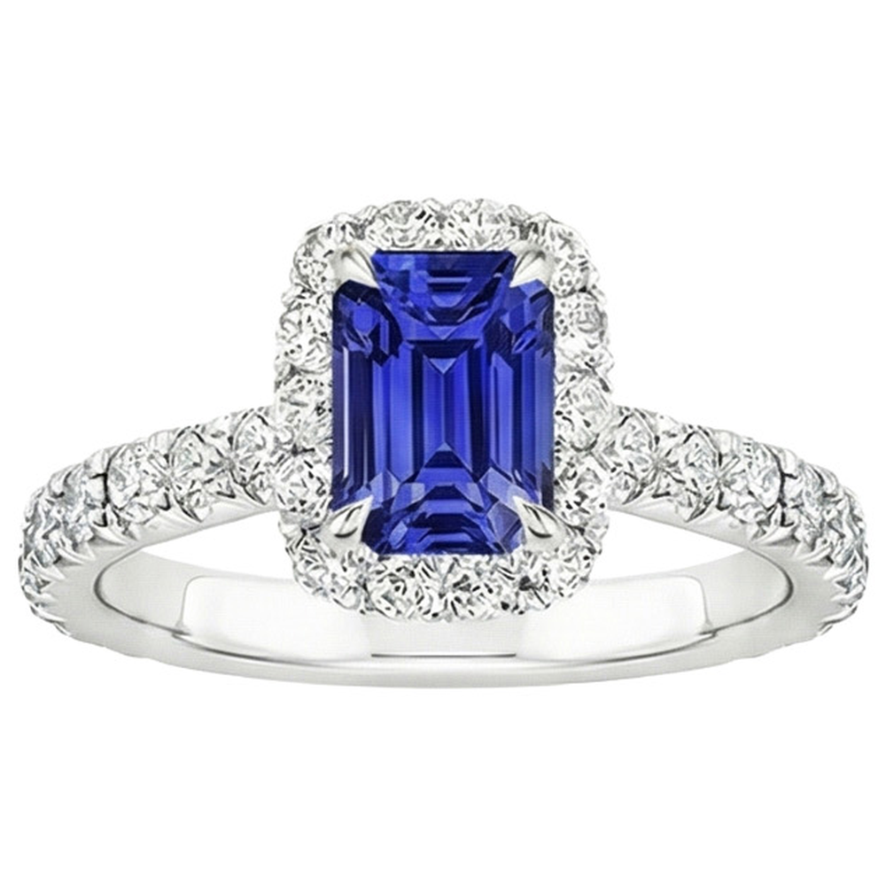 White Gold Solitaire with Accents Ring Blue Sapphire & Natural Earth Mined Diamond ( Not Lab Grown ) 5 Carat