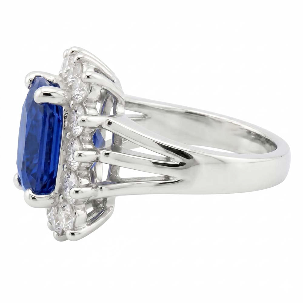 White Gold Sri Lanka Sapphire Cushion Natural Earth Mined Diamond ( Not Lab Grown ) s Ring 6 Ct