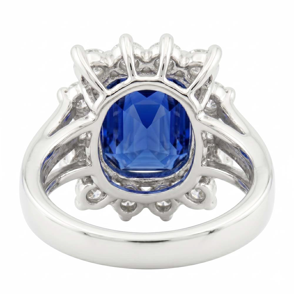 White Gold Sri Lanka Sapphire Cushion Natural Earth Mined Diamond ( Not Lab Grown ) s Ring 6 Ct