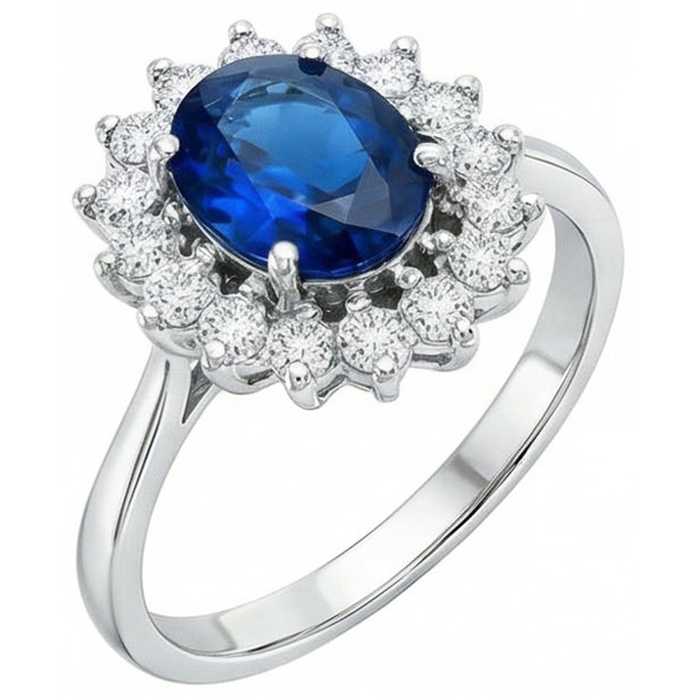 White Gold Sri Lankan Sapphire Natural Earth Mined Diamond ( Not Lab Grown ) Wedding Ring 1.70 Ct Jewelry
