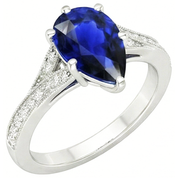 White Gold Sri Lankan Sapphire Ring Pear & Round Natural Earth Mined Diamond ( Not Lab Grown )s 4 Carats