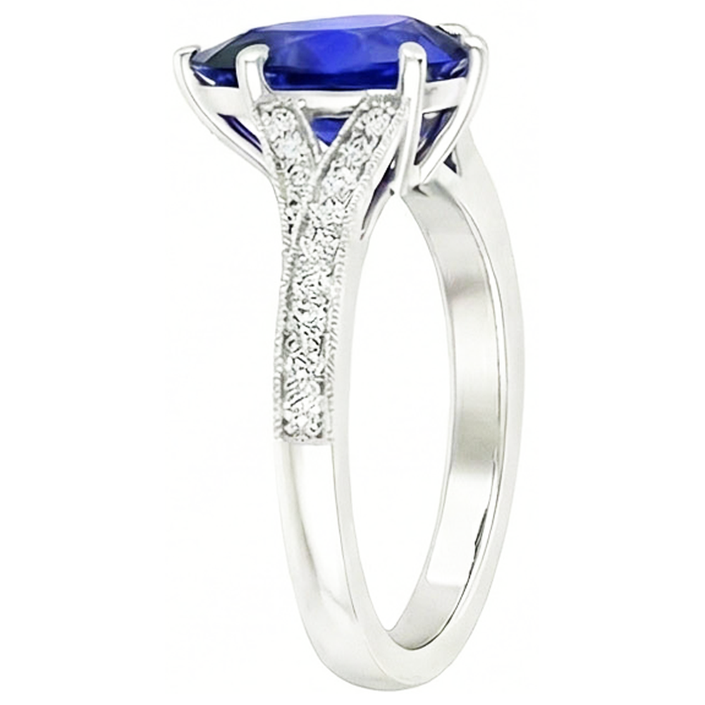 White Gold Sri Lankan Sapphire Ring Pear & Round Natural Earth Mined Diamond ( Not Lab Grown )s 4 Carats