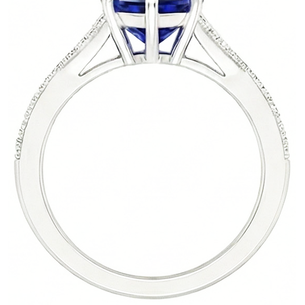 White Gold Sri Lankan Sapphire Ring Pear & Round Natural Earth Mined Diamond ( Not Lab Grown )s 4 Carats