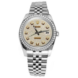 White Diamond Dial Bezel Ss Watch Rolex Perpetual Date Just QUICK SET