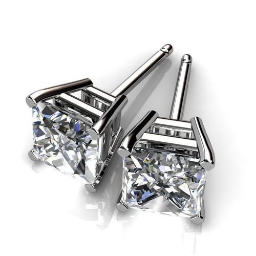 White Gold 1.40 Ct Prong Set Princess Solitaire Genuine Diamond Stud Earring
