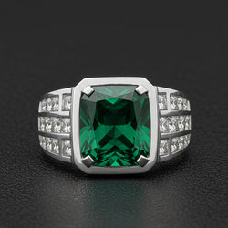 Colombian Emerald Radiant Cut Mens Ring 11.00 ct in 10K White